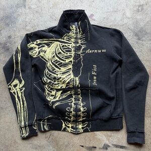 Vintage Y2K Iron Fist Skeletal Skeleton Anatomy Zip Jacket Goth Black Japan